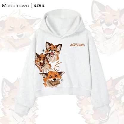 MODAKAWA X atka Cute Fox Graphic Cropped Cotton Hoodie - Light Gray - 3XL - image 8