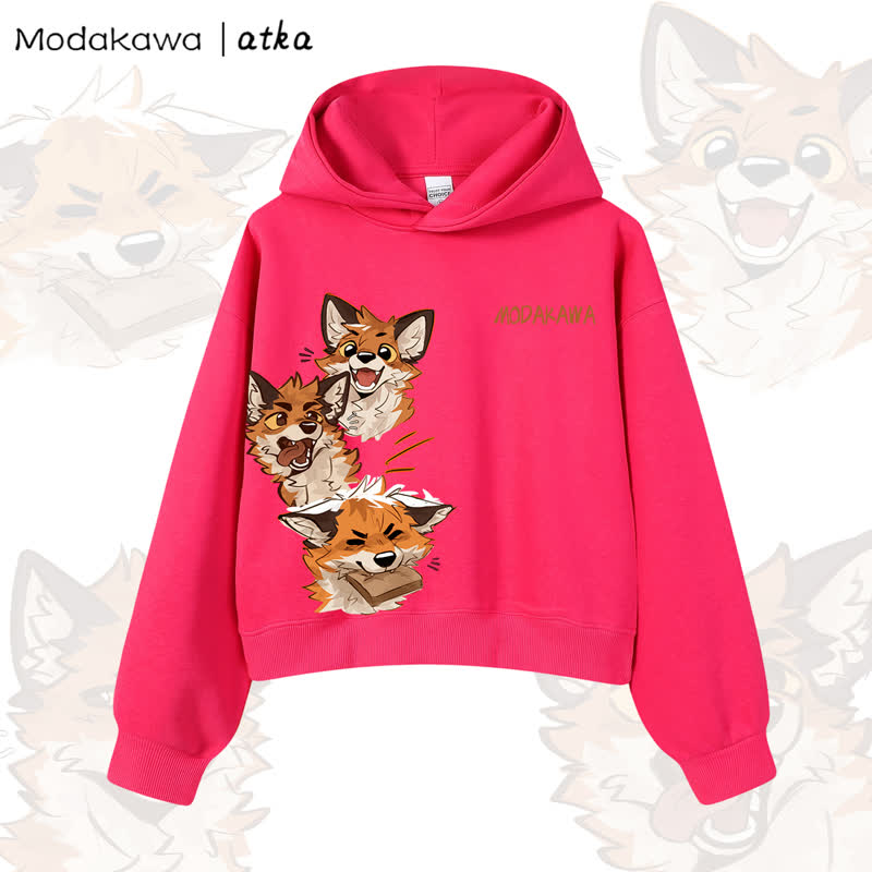 MODAKAWA X atka Cute Fox Graphic Cropped Cotton Hoodie - Rose - 3XL - image 7