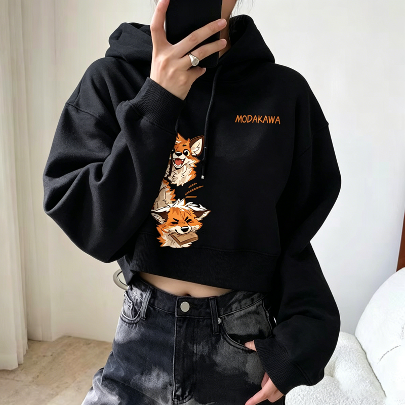 MODAKAWA X atka Cute Fox Graphic Cropped Cotton Hoodie - image 2