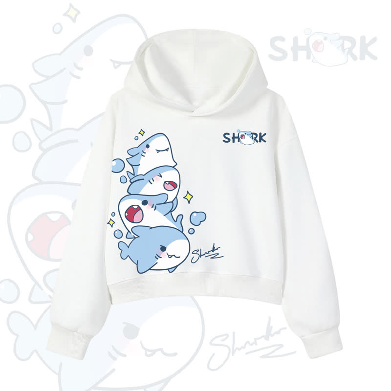 MODAKAWA Bubble Sharks Graphic Cropped Cotton Hoodie - White - 3XL - image 5