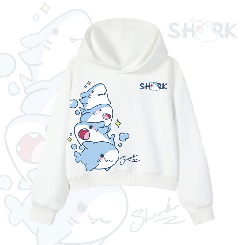 MODAKAWA Bubble Sharks Graphic Cropped Cotton Hoodie - White - 3XL - image 5