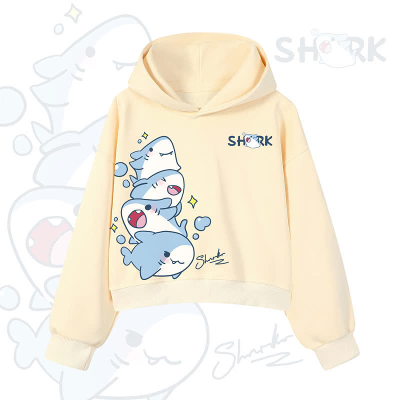 MODAKAWA Bubble Sharks Graphic Cropped Cotton Hoodie - Yellow - 3XL - image 9