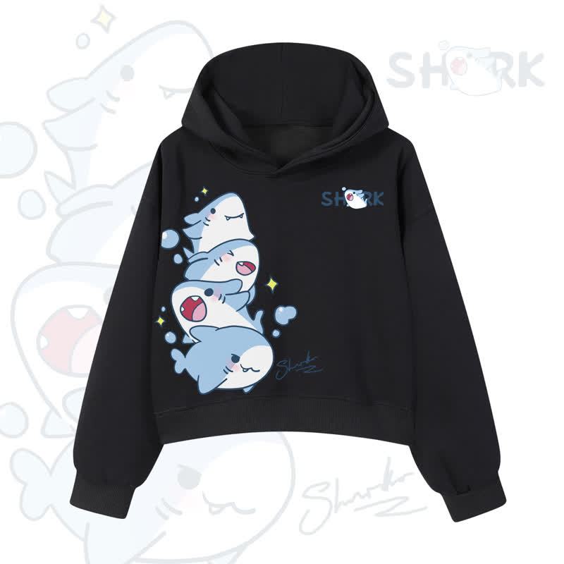 MODAKAWA Bubble Sharks Graphic Cropped Cotton Hoodie - Black - 3XL - image 4