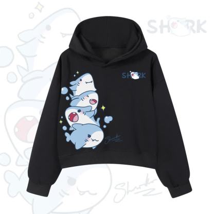 MODAKAWA Bubble Sharks Graphic Cropped Cotton Hoodie - Black - 3XL - image 4