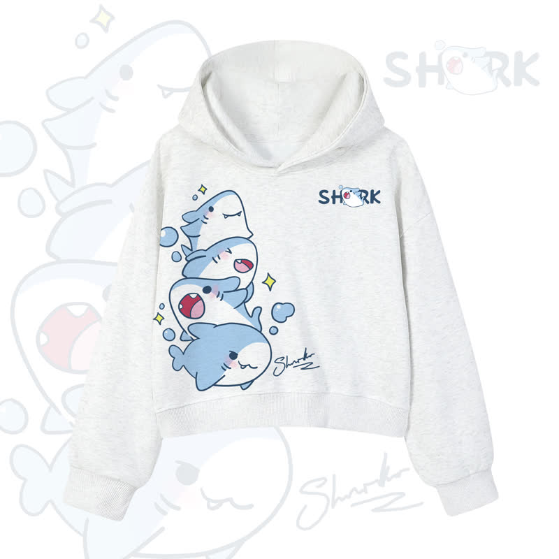 MODAKAWA Bubble Sharks Graphic Cropped Cotton Hoodie - Light Gray - 3XL - image 8
