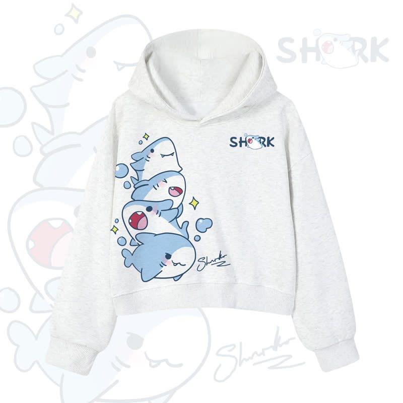 MODAKAWA Bubble Sharks Graphic Cropped Cotton Hoodie - Light Gray - 3XL - image 8