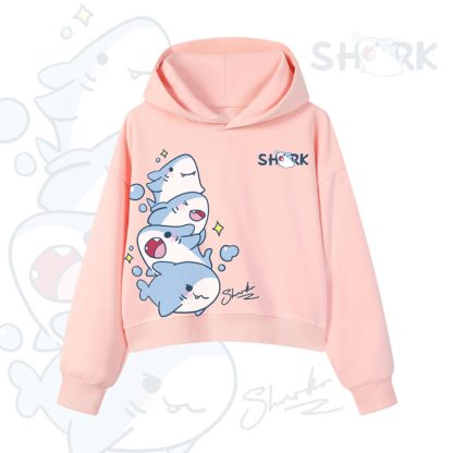 MODAKAWA Bubble Sharks Graphic Cropped Cotton Hoodie - Pink - 3XL - image 6