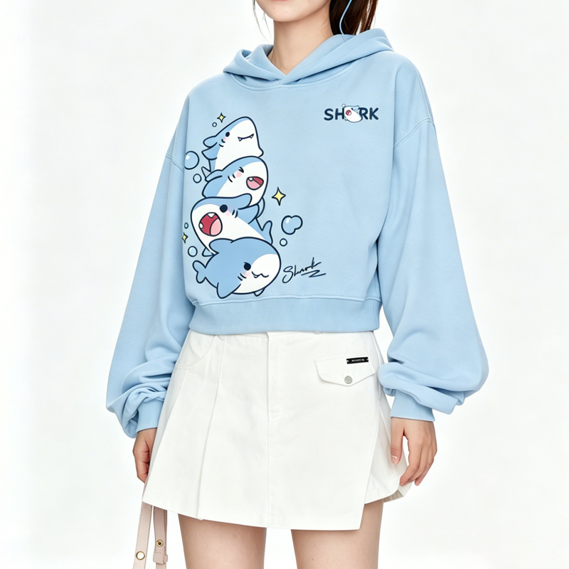 MODAKAWA Bubble Sharks Graphic Cropped Cotton Hoodie - image 2