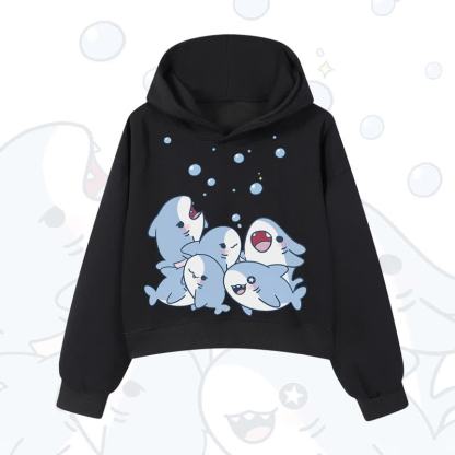 MODAKAWA Bubble Sharks Print Cropped Cotton Hoodie - Black - 3XL - image 4