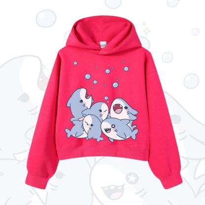 MODAKAWA Bubble Sharks Print Cropped Cotton Hoodie - Rose - 3XL - image 7