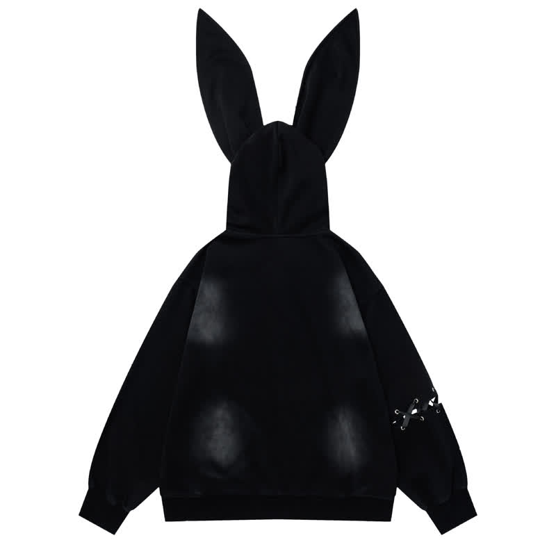 Y2k Sweet Cool Bunny Ear Lined Zip Up Hoodie Sweatshirt - image 2