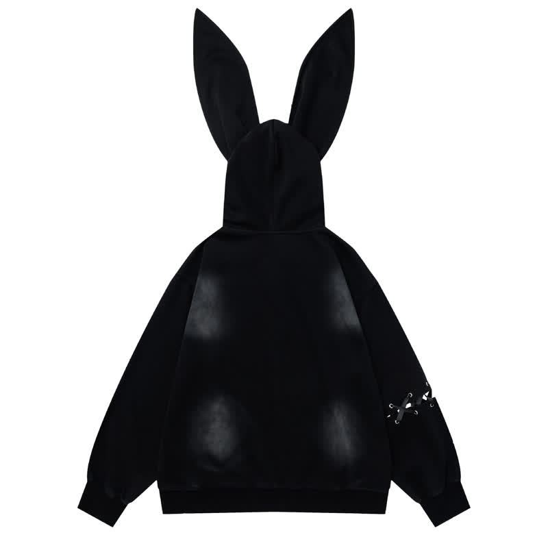 Y2k Sweet Cool Bunny Ear Lined Zip Up Hoodie Sweatshirt - image 2