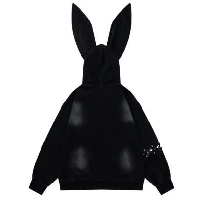 Y2k Sweet Cool Bunny Ear Lined Zip Up Hoodie Sweatshirt - image 2