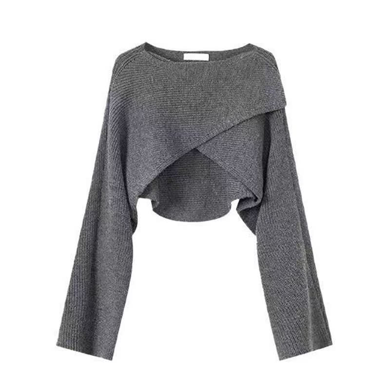 Cross Wrap Knit Sweater Ruffle Skirt Three Pieces Set - Sweater - 4XL - image 2
