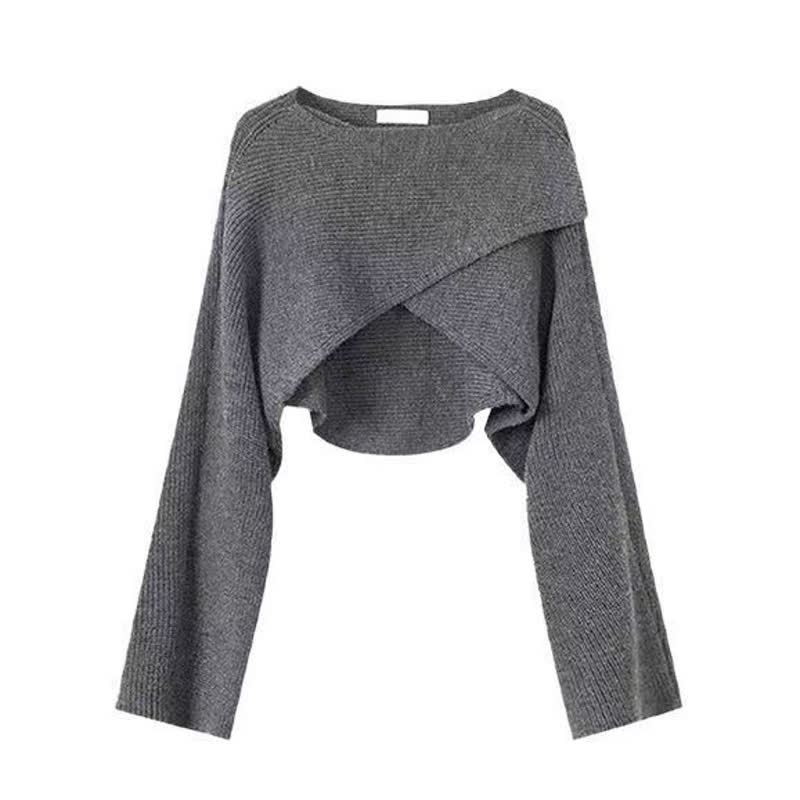 Cross Wrap Knit Sweater Ruffle Skirt Three Pieces Set - Sweater - 4XL - image 2