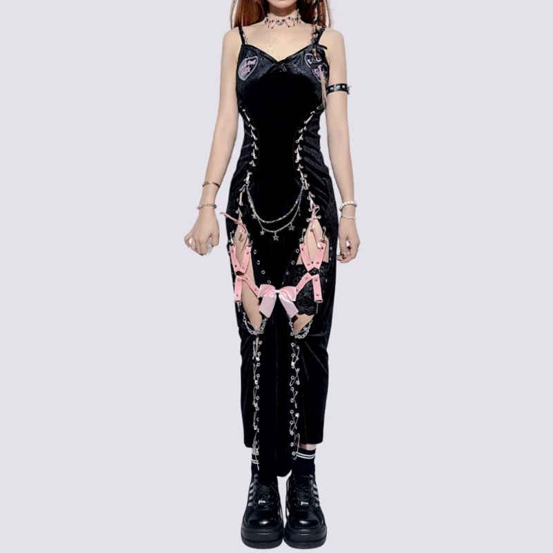 Vintage Gothic Lace Ribbon Cutout Lace-Up Dress - Dress - L - image 3