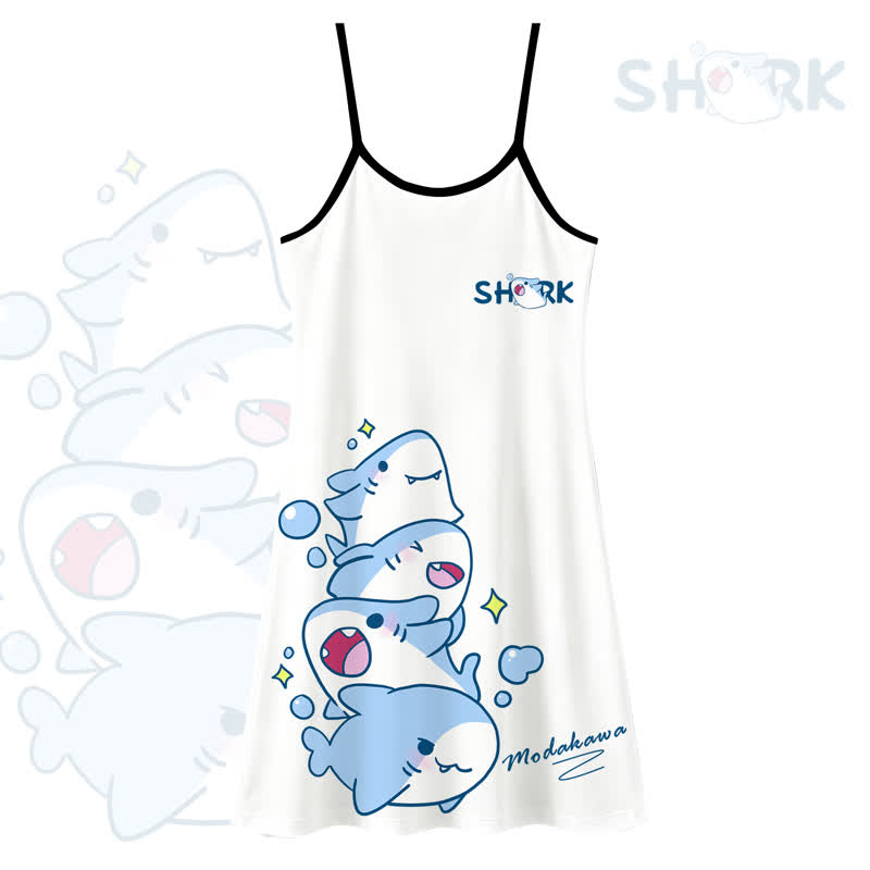 MODAKAWA Cute Shark Print Wear Anywhere Slip Dress - White - 5XL - image 2