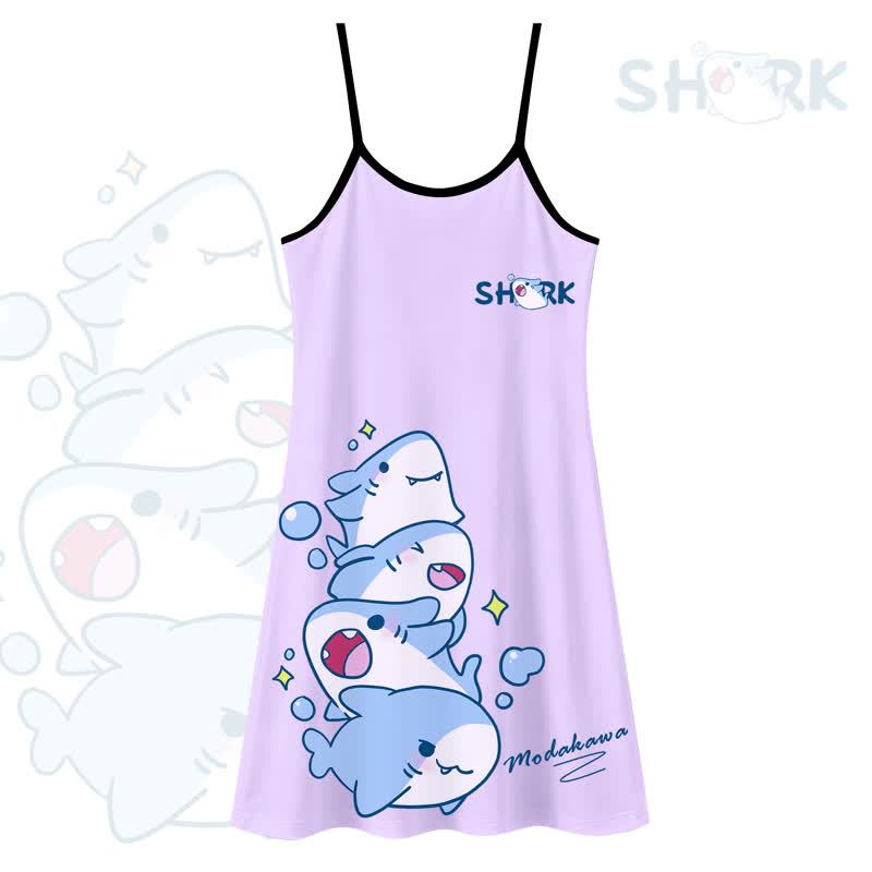 MODAKAWA Cute Shark Print Wear Anywhere Slip Dress - Purple - 5XL - image 3