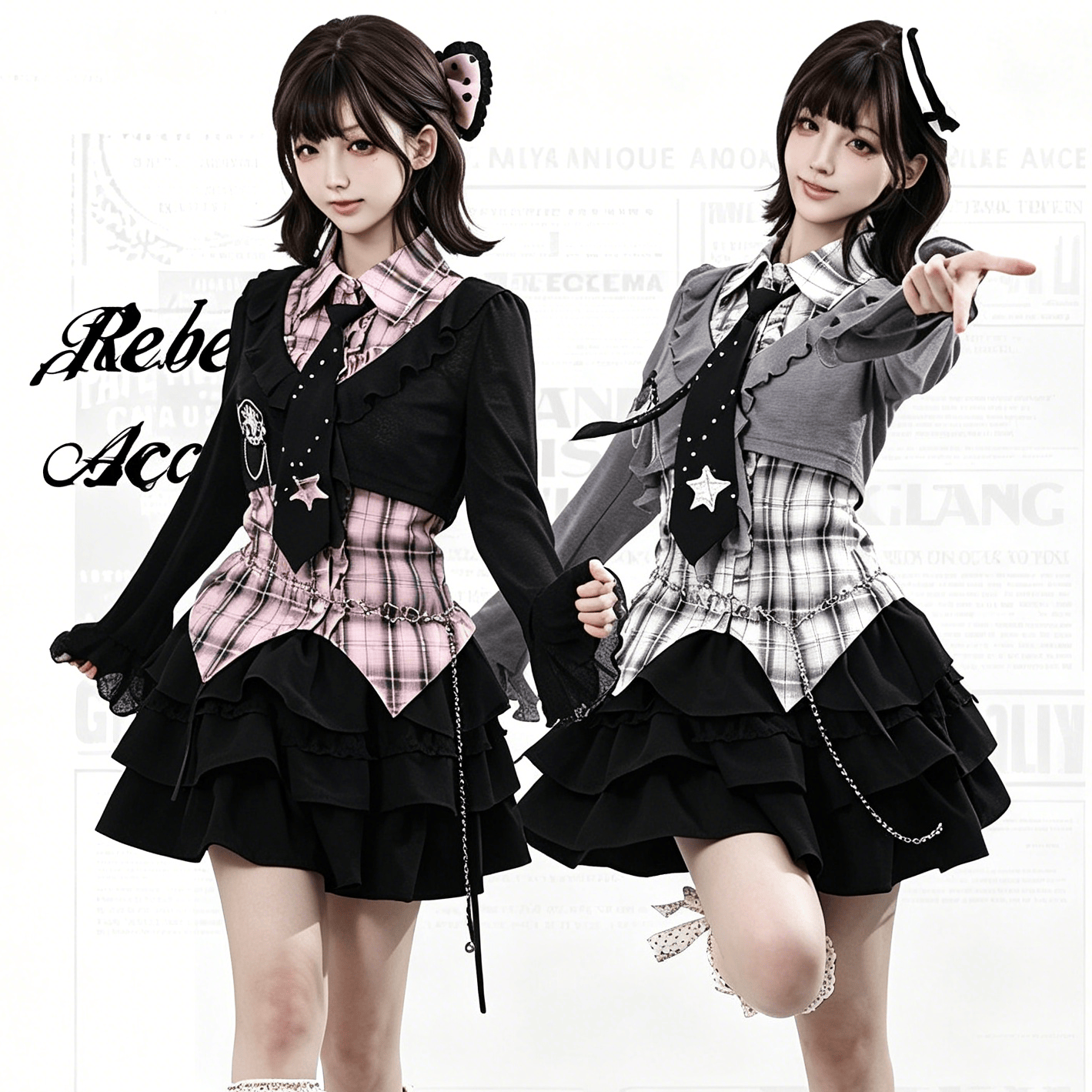 Y2K Knit Cover-Up with Plaid Shirt and Tiered Mini Skirt Three Pieces Set - image 1