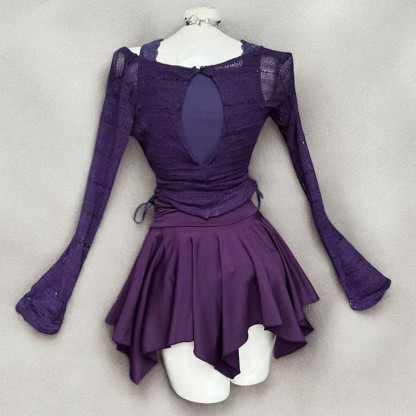 Vintage Purple Cardigan with Lace Cami Top and Mini Skirt Three Pieces Set - image 5