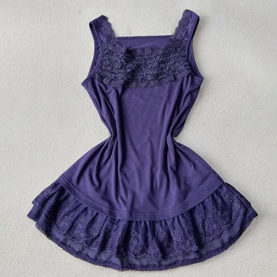 Vintage Purple Cardigan with Lace Cami Top and Mini Skirt Three Pieces Set - Cami Top - XL - image 6