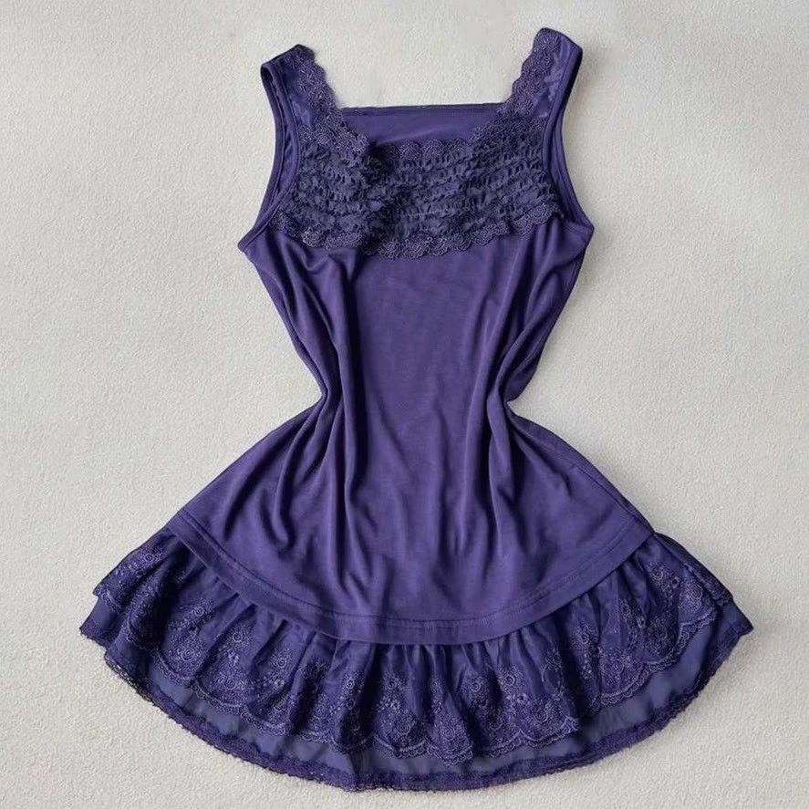 Vintage Purple Cardigan with Lace Cami Top and Mini Skirt Three Pieces Set - Cami Top - XL - image 6