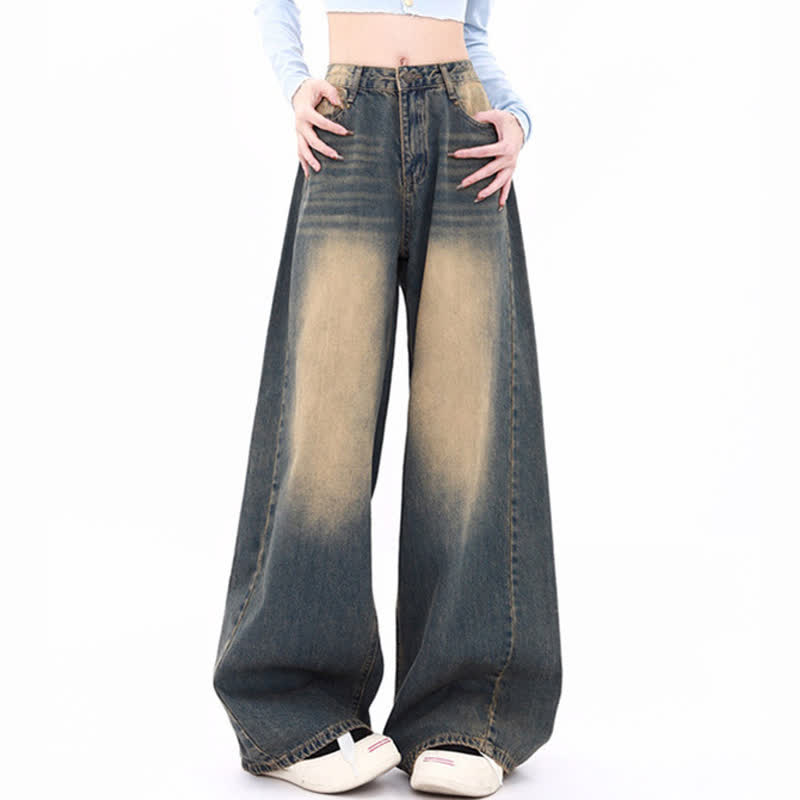 Striped Knit Vest T-shirt Gradient Wide Leg Jeans Two Pieces Set - Pants - 3XL - image 3