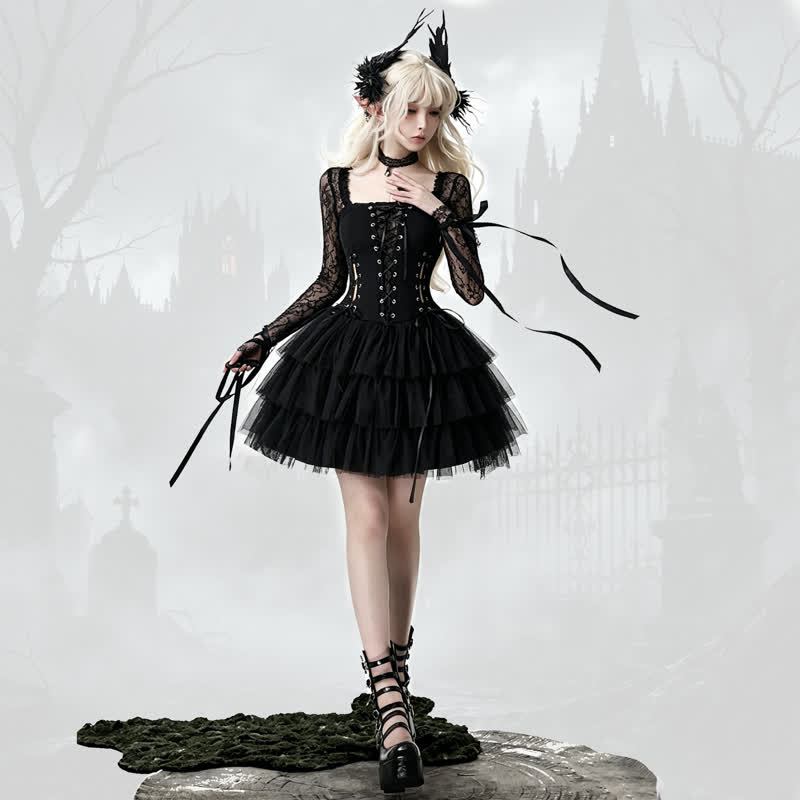 Gothic Lace Patchwork Corset Dress - Dress - L - image 1