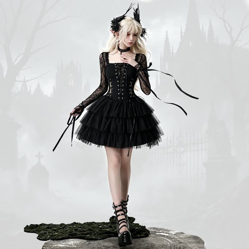 Gothic Lace Patchwork Corset Dress - Dress - L - image 1