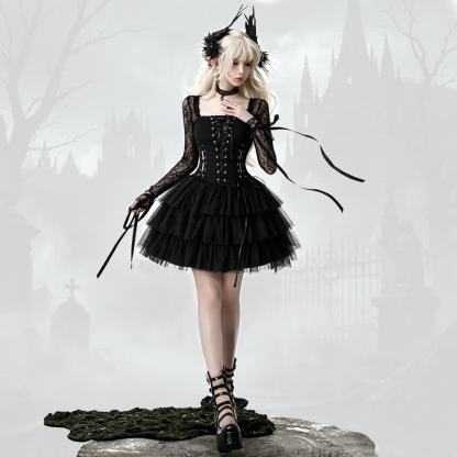 Gothic Lace Patchwork Corset Dress - Dress - L - image 1
