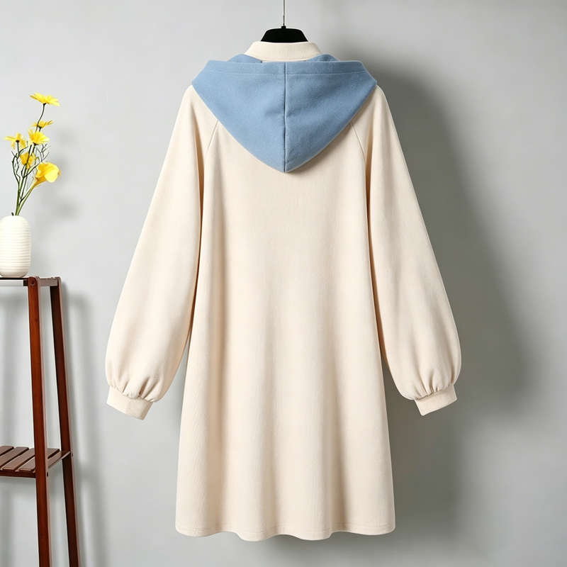 Chinese Style Floral Bird Print Hooded Sweatshirt Dress - image 2
