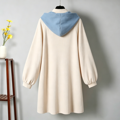 Chinese Style Floral Bird Print Hooded Sweatshirt Dress - image 2