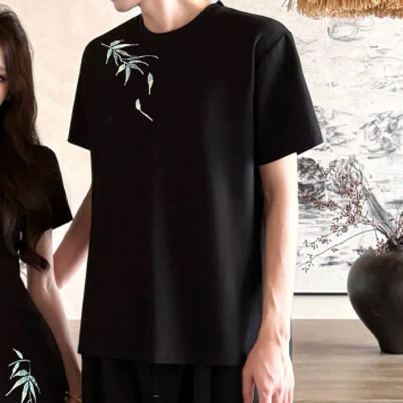 Chinese Style Bamboo Embroidery Dress And Men T-Shirt Couple Matching Set - T-Shirt - 3XL - image 5
