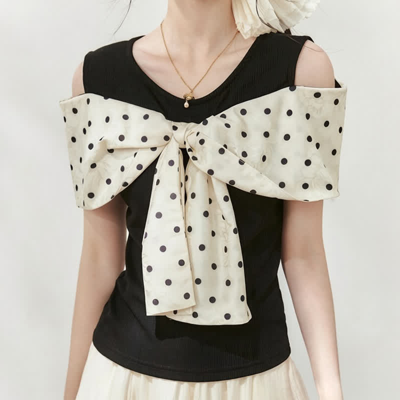 Dot Big Bow off Shoulder Top And BPBP Print T Shirt Couple Matching Set - Women's T-Shirt - 2XL - image 3