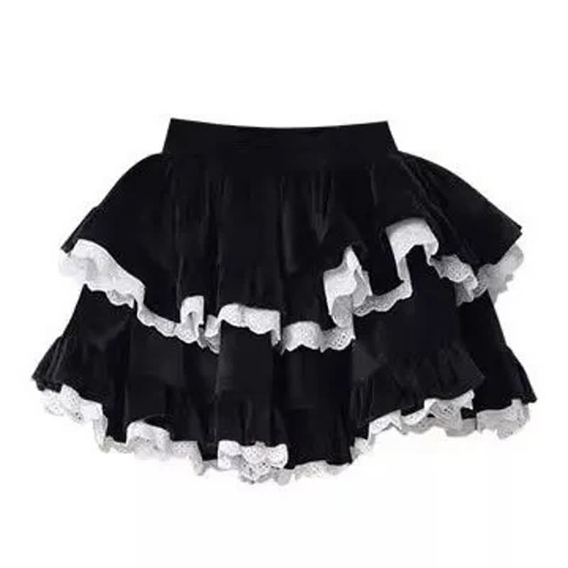 Bow Off Shoulder Long Sleeve Cardigan And Lace Layered Skirt Two Pieces Set - Skirt - 2XL - image 6