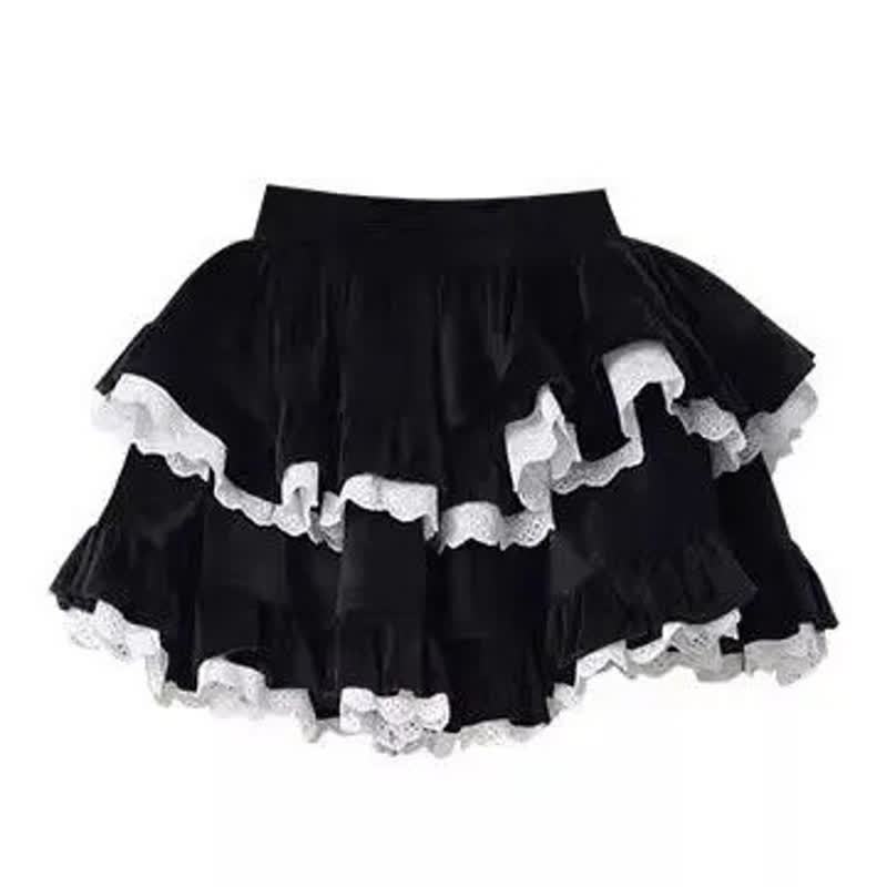 Bow Off Shoulder Long Sleeve Cardigan And Lace Layered Skirt Two Pieces Set - Skirt - 2XL - image 6