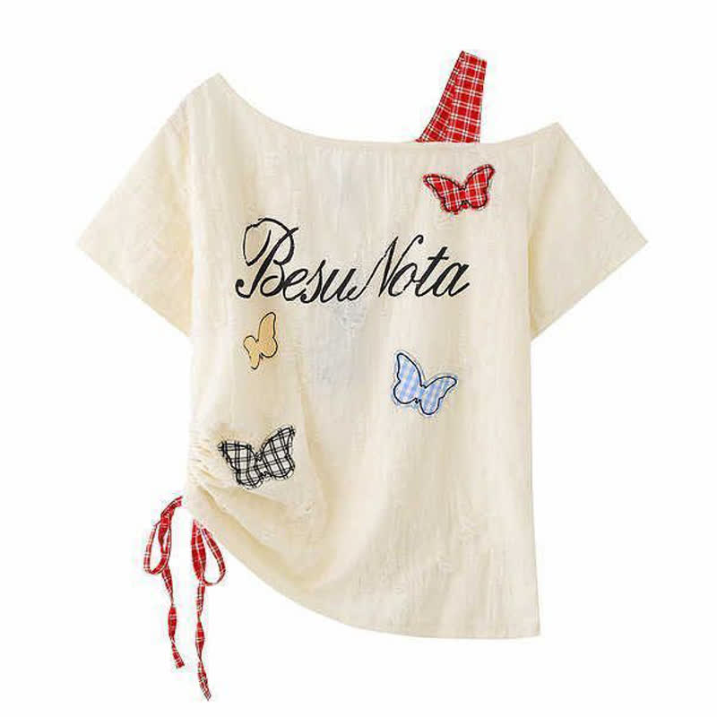 Butterfly Print Off Shoulder Top Flared Jeans Two Pieces Set - Top - 2XL - image 3