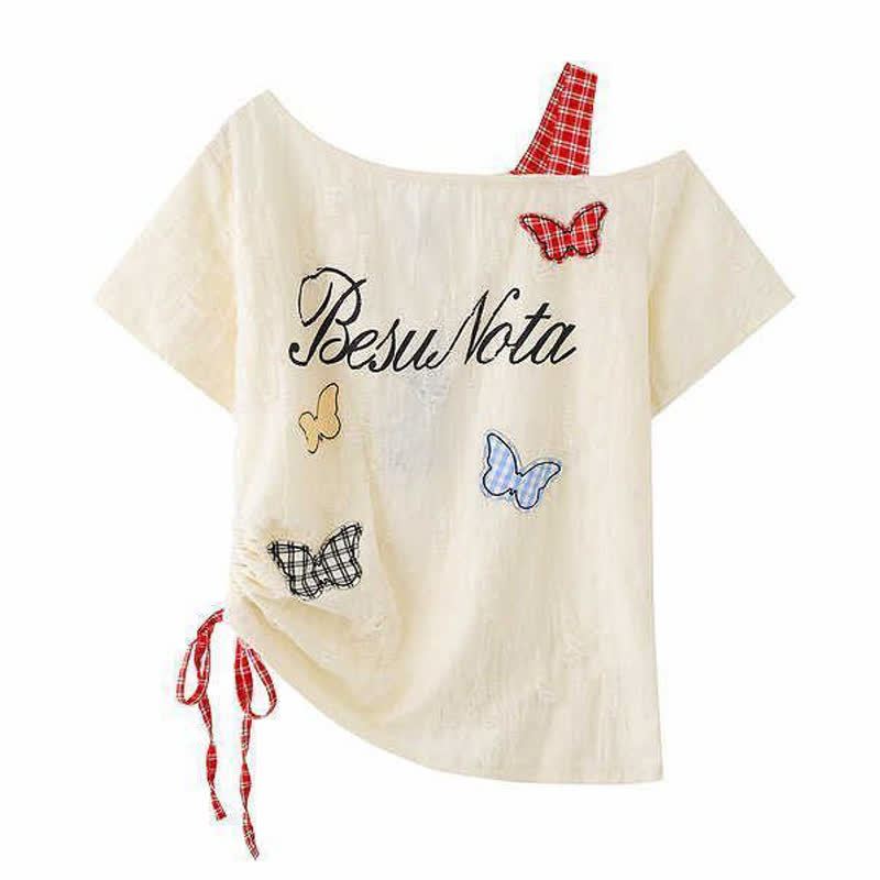 Butterfly Print Off Shoulder Top Flared Jeans Two Pieces Set - Top - 2XL - image 3