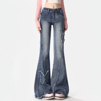 Butterfly Print Off Shoulder Top Flared Jeans Two Pieces Set - Blue Pants - 2XL - image 4