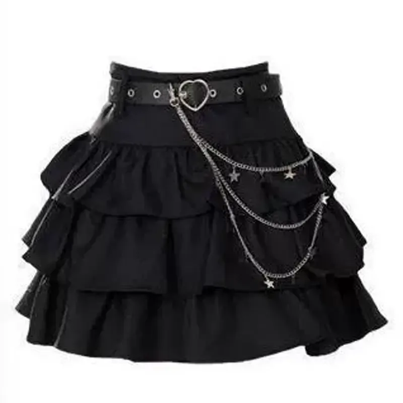 Ruffle Off Shoulder Long Sleeve Top Layered Chain Skirt Two Pieces Set - Skirt - 3XL - image 4