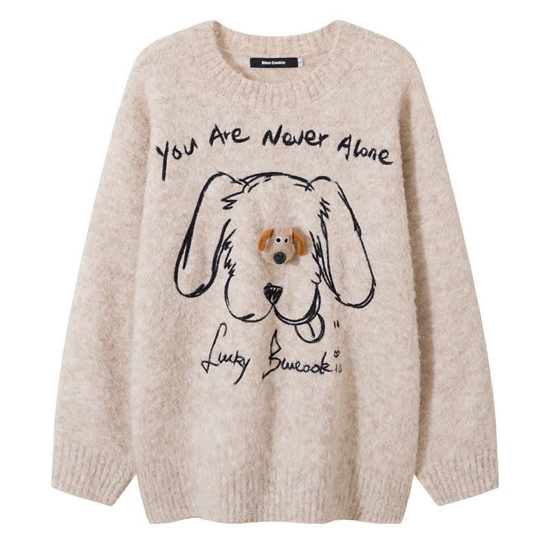 Cute Dog Print Loose Knit Sweater Wide Leg Casual Pants Two Pieces Set - Top - 4XL - image 2