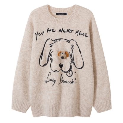 Cute Dog Print Loose Knit Sweater Wide Leg Casual Pants Two Pieces Set - Top - 4XL - image 2