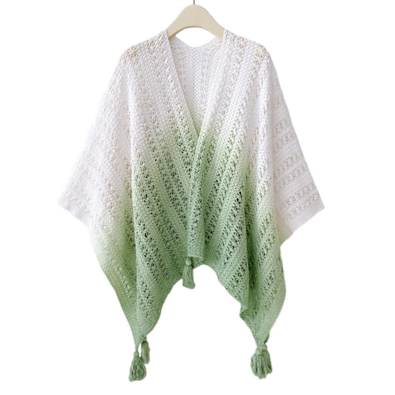 Gradient Hollow Out Shawl Lace Cami Top Wide Leg Pants Three Pieces Set - Green Shawl - 4XL - image 6