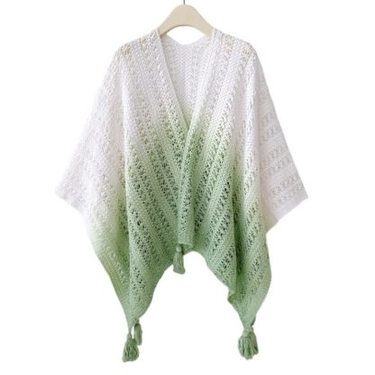 Gradient Hollow Out Shawl Lace Cami Top Wide Leg Pants Three Pieces Set - Green Shawl - 4XL - image 6