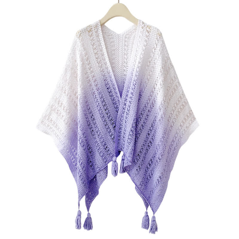 Gradient Hollow Out Shawl Lace Cami Top Wide Leg Pants Three Pieces Set - Purple Shawl - 4XL - image 5