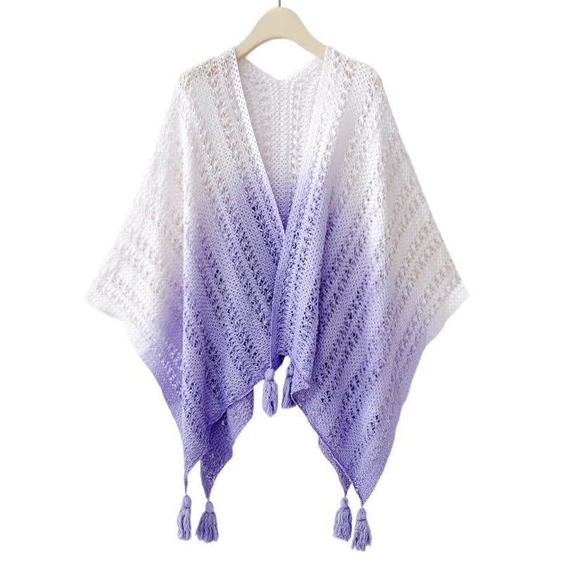Gradient Hollow Out Shawl Lace Cami Top Wide Leg Pants Three Pieces Set - Purple Shawl - 4XL - image 5