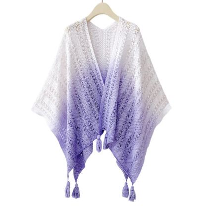 Gradient Hollow Out Shawl Lace Cami Top Wide Leg Pants Three Pieces Set - Purple Shawl - 4XL - image 5