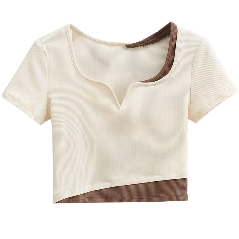 Color Block Short Sleeve Top Loose Short Overalls Two Pieces Set - Top - 3XL - image 2