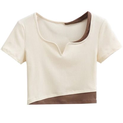 Color Block Short Sleeve Top Loose Short Overalls Two Pieces Set - Top - 3XL - image 2
