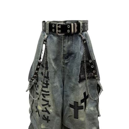 Vintage Distressed Goth Patch Denim Pants - image 3